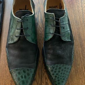 John Fluevog black with jade alligator accent. Size 11 like new with dust bag